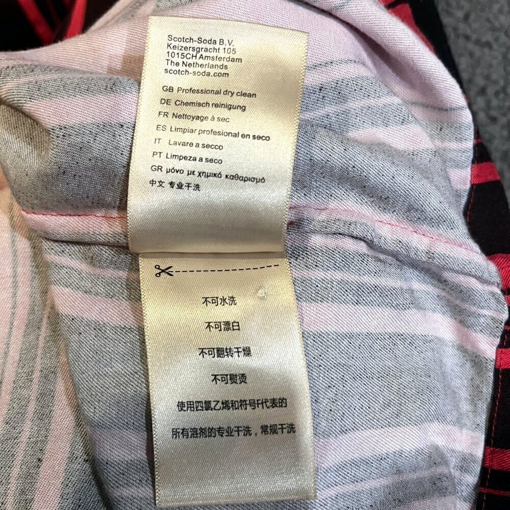 SCOTCH & SODA - Men's Coral Pink & Brown Striped Disco Button Down Shirt -EUC M - Picture 9 of 10